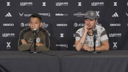 Diego Mejía y Sebastián Saucedo previo al duelo ante LAFC.