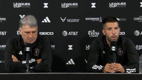 Gerardo Tata Martino y Jordi Alba, previo al duelo del Inter de Miami vs Orlando City en la Leagues Cup.