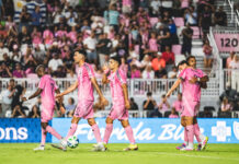 Jugadores del Inter Miami celebran su victoria sobre NY Red Bulls.