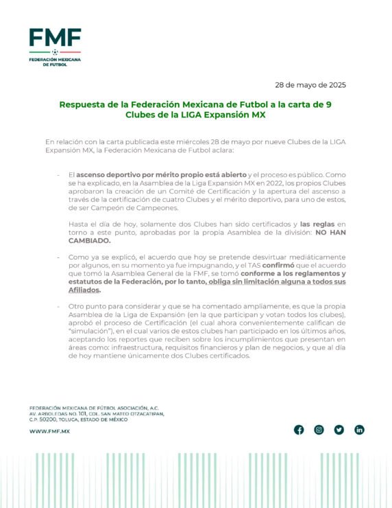 FMF Responde a Acusaciones de Dueños de Equipos en la Liga de Expansión 2 FMF Responde a Acusaciones de Dueños de Equipos en la Liga de Expansión