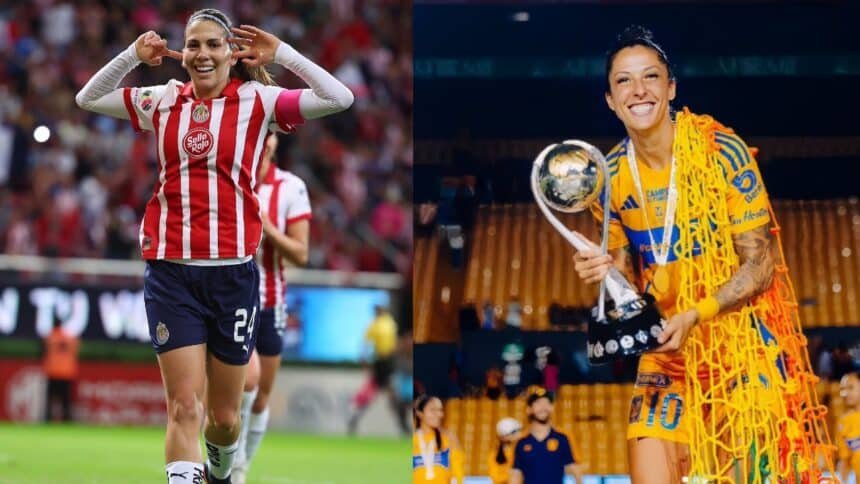 Juego de Estrellas Liga MX Femenil. Licha Cervantes y Jennifer Hermoso estrellas de la Liga MX Femenil.