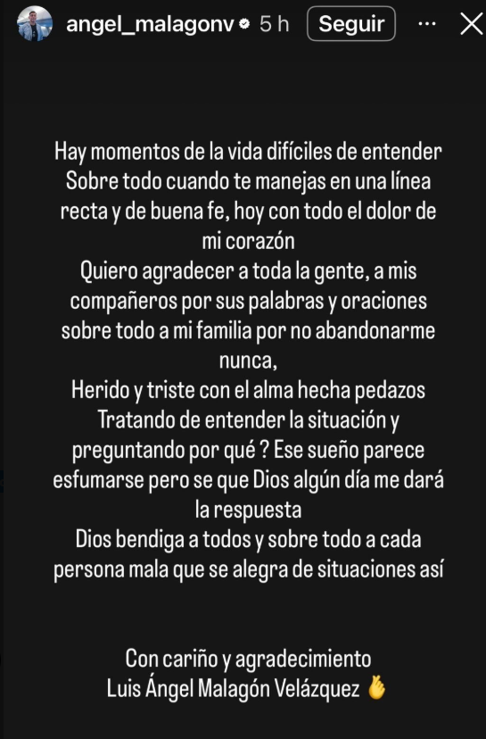 Malagón envió un mensaje en sus redes sociales, tras la lesión. 