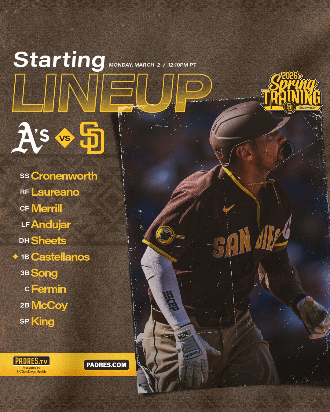 Padres de San Diego vs As en los Entrenamientos de Primavera. 