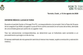 Informe medico oficial de Santos Laguna sobre Lucas Di Yorio
