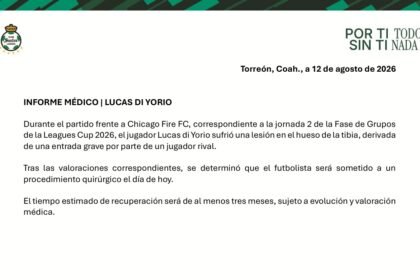 Informe medico oficial de Santos Laguna sobre Lucas Di Yorio