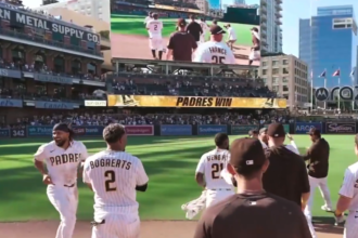 Padres celebran su barrida sobre los Brewers en Petco Park