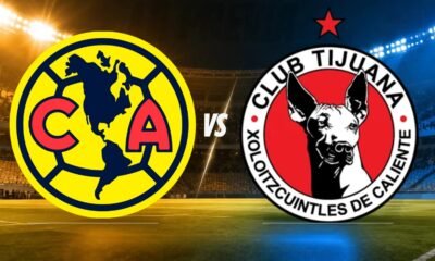 Escudos del Club América y de Xolos de Tijuana frente a frente en un estadio, para la previa del partido pendiente de la Jornada 7