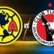 Escudos del Club América y de Xolos de Tijuana frente a frente en un estadio, para la previa del partido pendiente de la Jornada 7