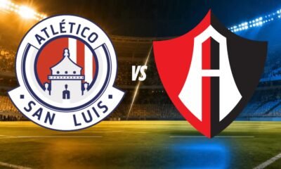 Escudos del Atlético de San Luis y del Atlas frente a frente en un estadio, para la nota de boletos de la Jornada 15