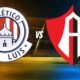 Escudos del Atlético de San Luis y del Atlas frente a frente en un estadio, para la nota de boletos de la Jornada 15