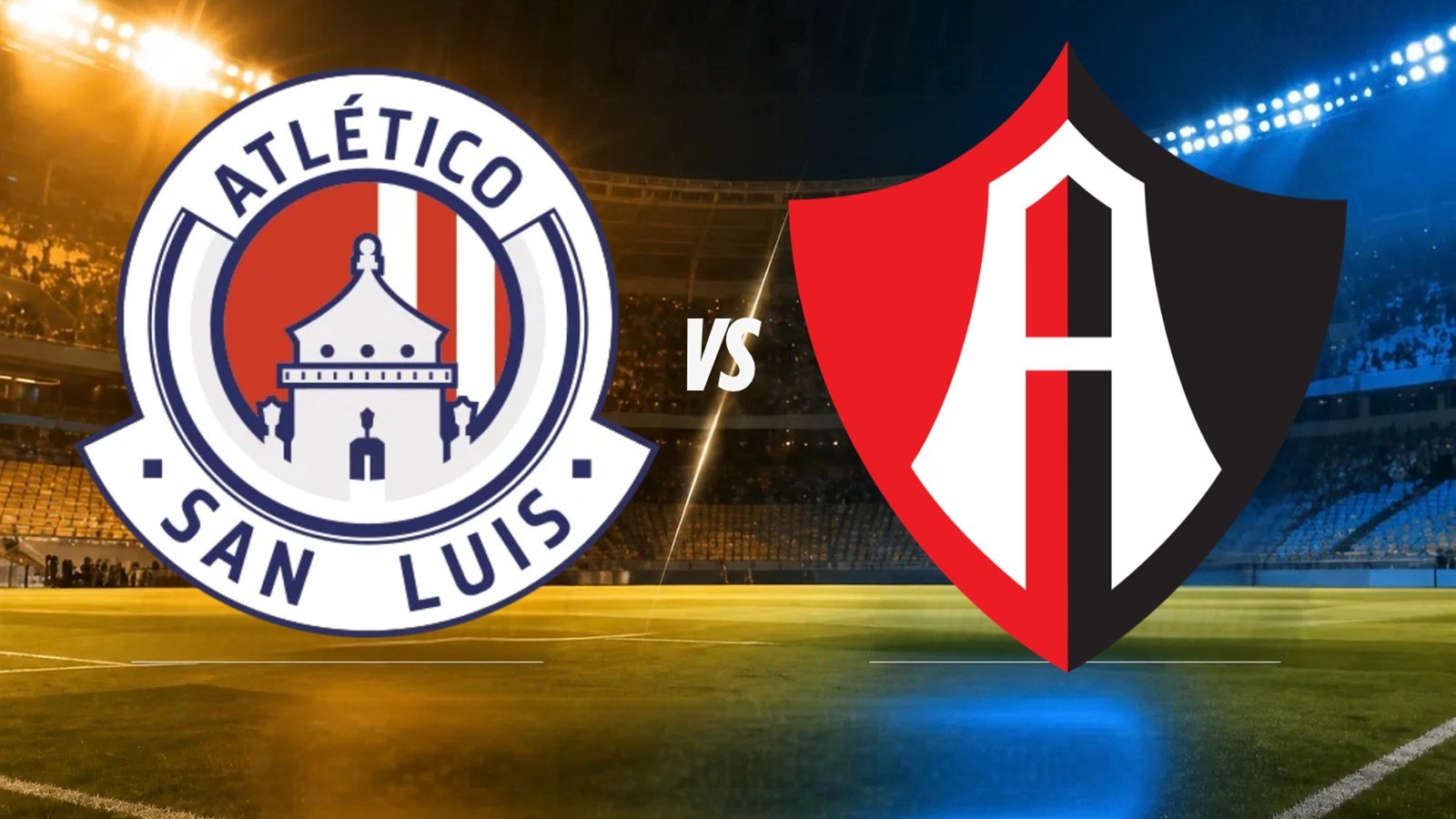 Escudos del Atlético de San Luis y del Atlas frente a frente en un estadio, para la nota de boletos de la Jornada 15