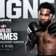 Carlos Adames, campeón mediano del CMB, con los guantes de Zuffa Boxing en el cartel oficial de su firma con la empresa.