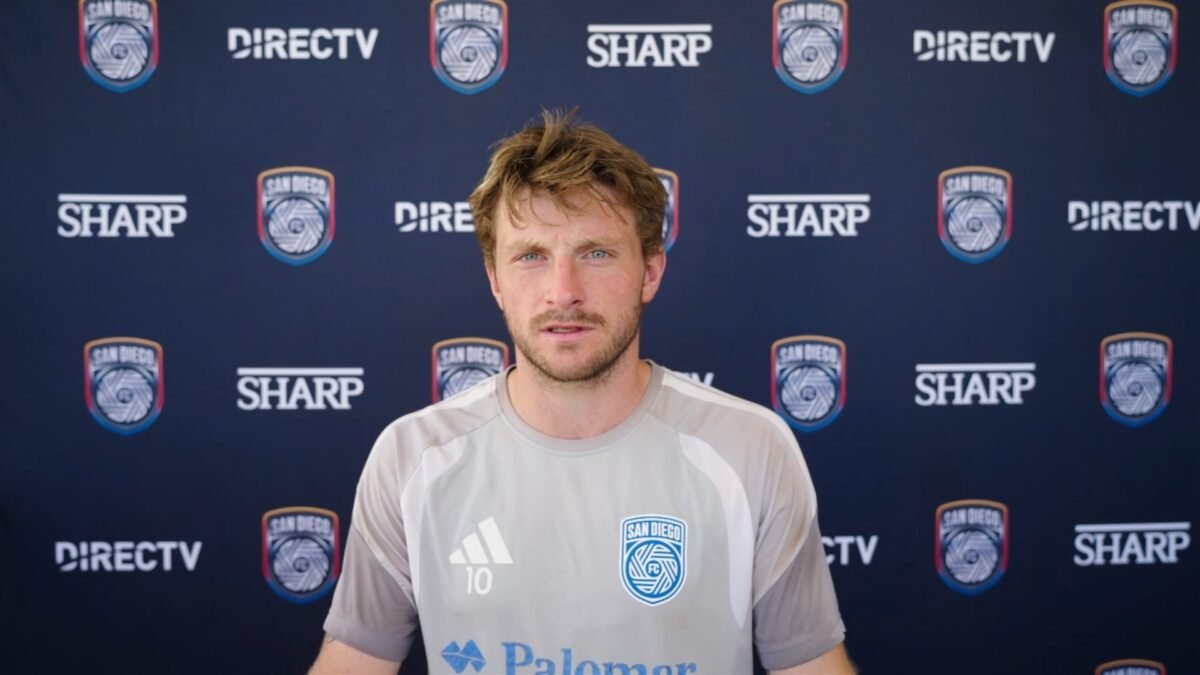 Anders Dreyer, atacante danés de San Diego FC, durante su conferencia de prensa previa al partido ante los New York Red Bulls.