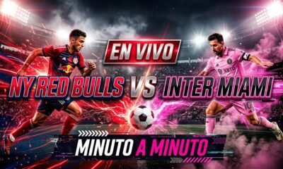 Ilustración del NY Red Bulls vs Inter Miami en la MLS: un jugador de cada equipo disputa el balón bajo las luces de un estadio