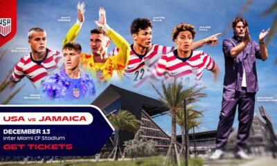 Gráfico del partido Estados Unidos vs Jamaica del 13 de diciembre en el Inter Miami CF Stadium, con jugadores de la selección y el técnico Mauricio Pochettino