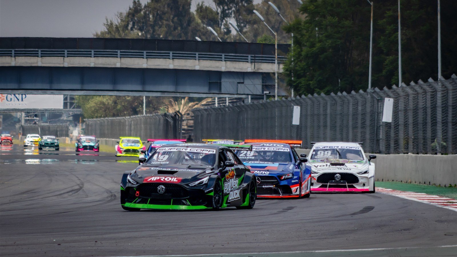 Los autos número 9 de Paul Jourdain y número 29 de José Arellano, de la GTM Súper Copa, en el Autódromo Hermanos Rodríguez