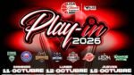 Cartel del Play-In 2026 de la LNBP con los escudos de Lobos, Irapuato, Dorados, Gambusinos, Mineros, Diablos Rojos, León y Santos del Potosí.