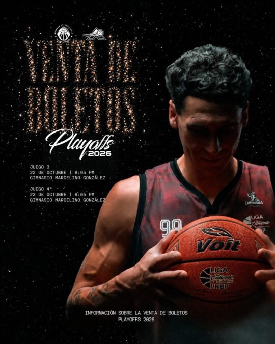 Cartel de Mineros de Zacatecas con la venta de boletos para los playoffs 2026, Juegos 3 y 4 en el Gimnasio Marcelino González