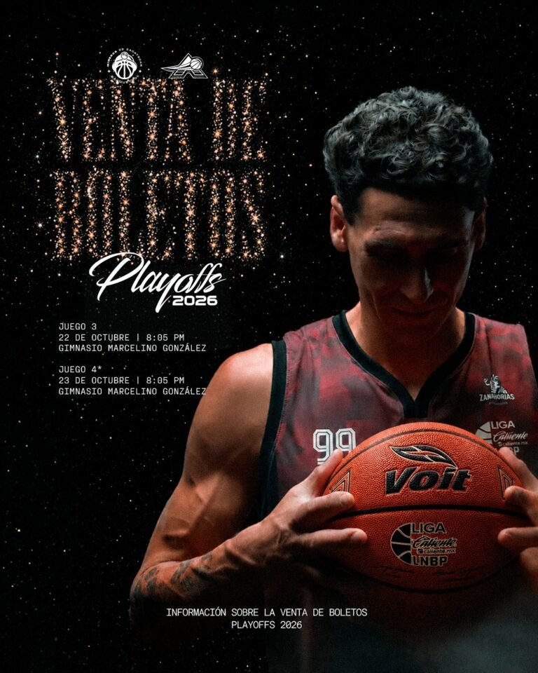 Cartel de Mineros de Zacatecas con la venta de boletos para los playoffs 2026, Juegos 3 y 4 en el Gimnasio Marcelino González