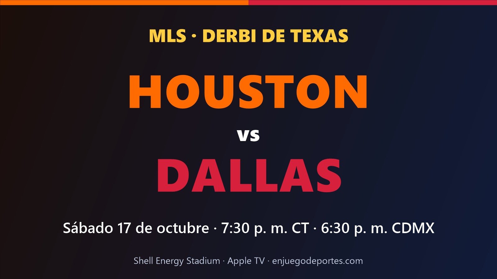 Gráfico del derbi de Texas en la MLS: Houston Dynamo vs FC Dallas, sábado 17 de octubre a las 7:30 p. m. CT