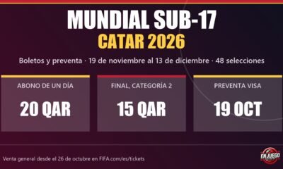 Gráfica con precios de boletos del Mundial Sub-17 Catar 2026: abono de un día 20 QAR y final desde 15 QAR