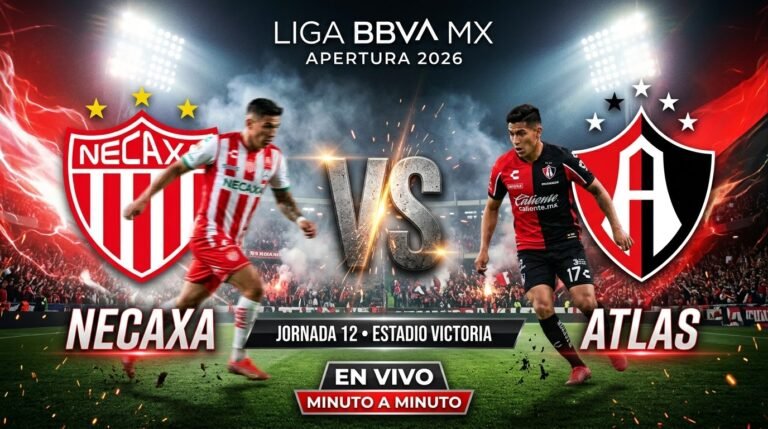 Portada del Necaxa vs Atlas, Jornada 12 del Apertura 2026 de la Liga MX, en vivo minuto a minuto desde el Estadio Victoria