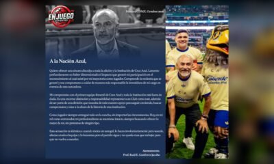 Carta de disculpa de Raúl «Potro» Gutiérrez «A la Nación Azul», junto a una foto suya con la playera del América en el festejo del 110 aniversario.