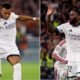 Kylian Mbappé, a la izquierda, y Antonio Rüdiger, a la derecha, con el uniforme blanco del Real Madrid, durante el partido ante la Roma en la Champions League.