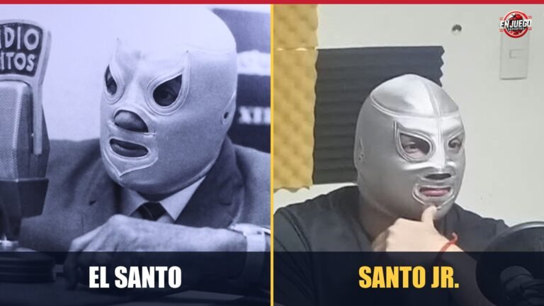 Comparación de El Santo, el Enmascarado de Plata, y su nieto Santo Jr., ambos con máscara plateada